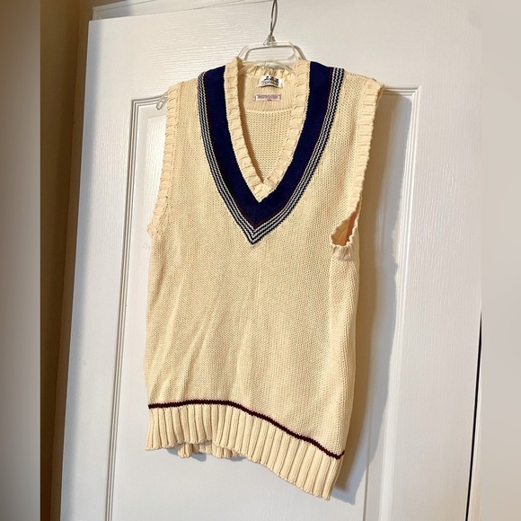 The Rogue & Good Company Sweater Vest Vintage 90s Cream Navy Size L Academia - Picture 2 of 4